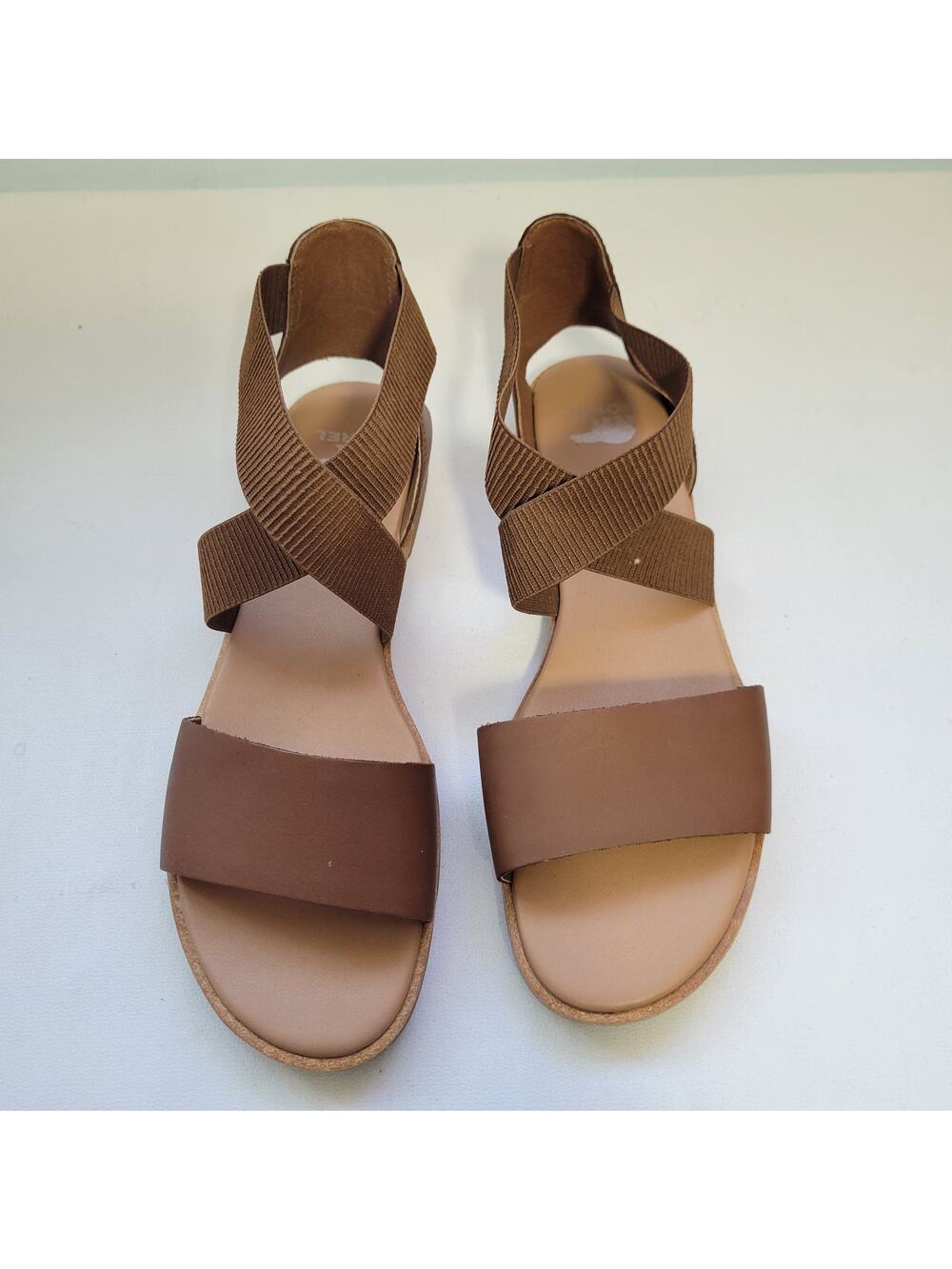 Sorel Ella 111 Brown Sandals With Ribbed Criss Cross Straps Size 10   61126-2932